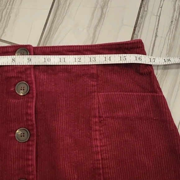 Button-Front Corduroy Mini Skirt in Wine - Picture 5 of 7
